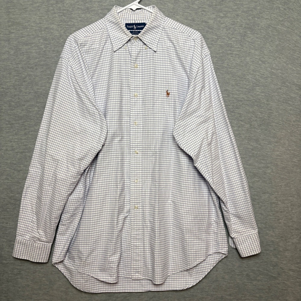 Ralph Lauren Blake Plaid white Button Down  Flesh Pony Office Classic‎ Fit Large